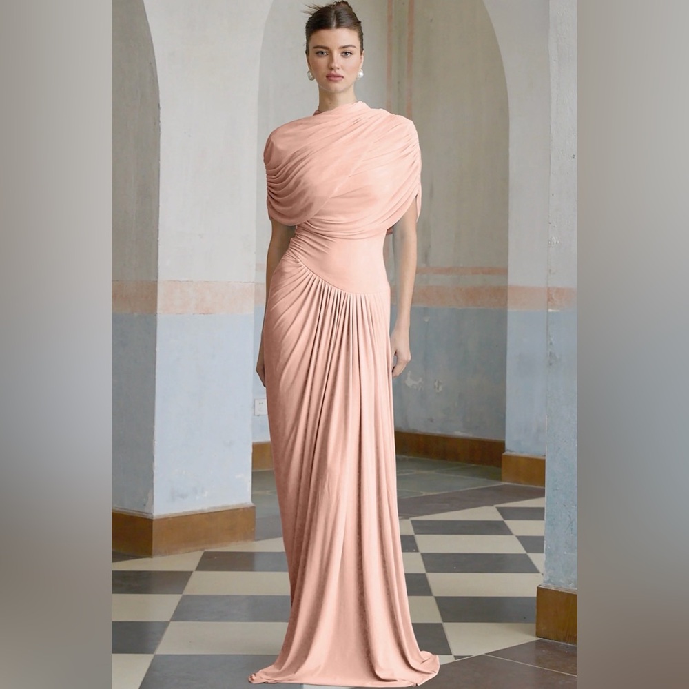 Miss Rosier Catherine asymmetrical pleated maxi dress in Pink - M NWT